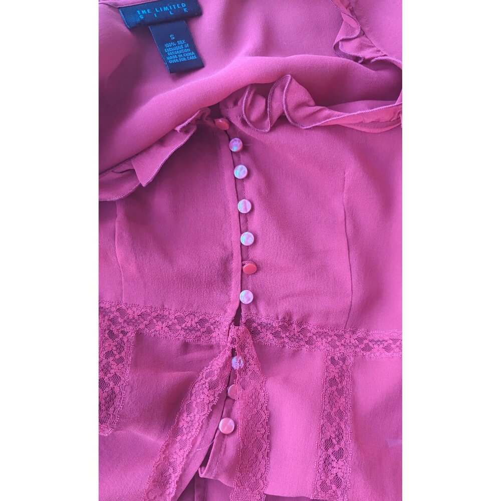 The Limited 100% Silk Flattering Sheer Feminine Buttoned Red Blouse Size S - Picture 3 of 7